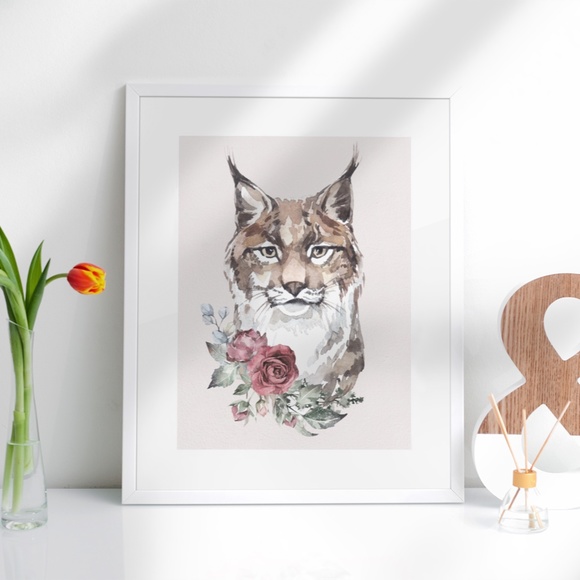 Wall Art Watercolor Lynx Bobcat Illustration Print Poster Unframed - Picture 3 of 17